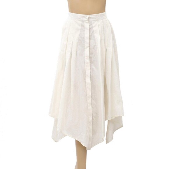 Merlette Isidora Midi Skirt Buttondown Ivory Cotton High Waisted XS New